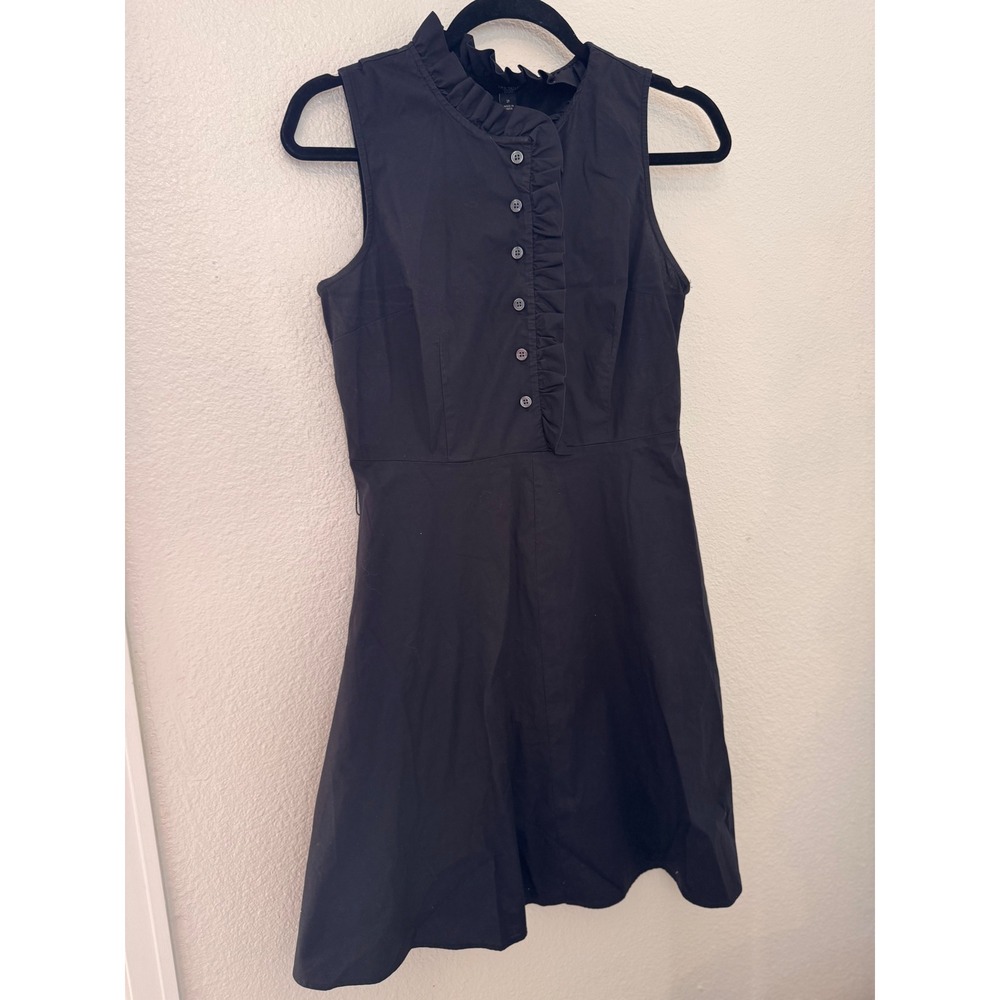Ann Taylor Factory Black Ruffle Neck Sleeveless Fit Flare Dress Womens 2P Petite